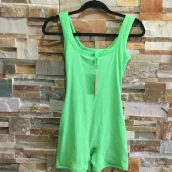 SKIMS Cotton Rib Neon Green Romper Kylie Jenner - Picture 1 of 6